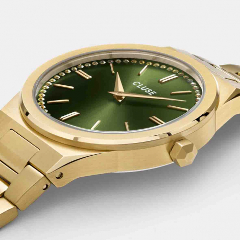 Montre Cluse Vigoureux Steel, Green Stones, Gold Colour