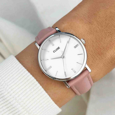 Montre Cluse Pavane Petite Leather Pink, Silver Colour