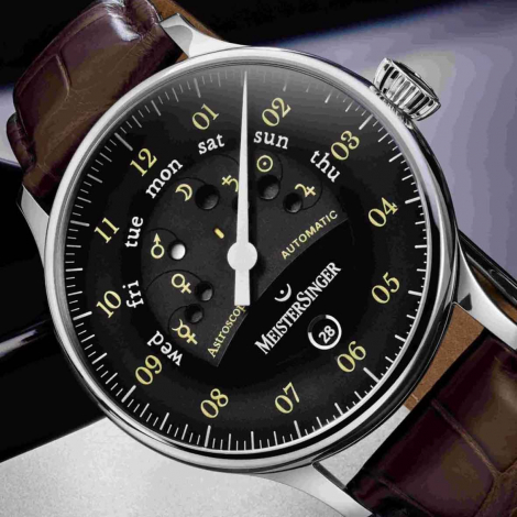 Montre MeisterSinger Astroscope - Noir/Radium vieilli