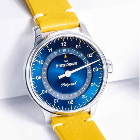 Montre MeisterSinger Perigraph - 38mm - Bleu & jaune