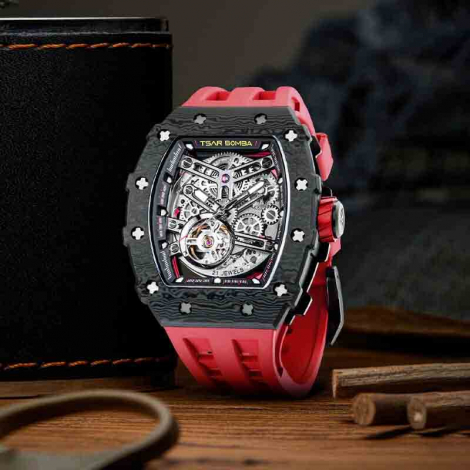 Montre Tsar Bomba - Elemental Series - Rouge - Carbon Fiber Automatic Watch