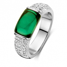 Bague Argent pave zirconium et pierre verte - Naiomy Silver - Femme - Kalaya - N3R57