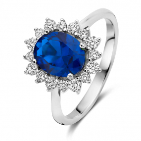 Bague Argent zirconium bleu - blanc Naiomy  - Lune