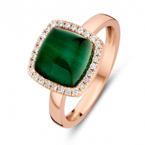 Bague cristal de roche sur malachite et diamants One More - Pantelleria 0.14 ct  - Pantelleria 062250ND 
