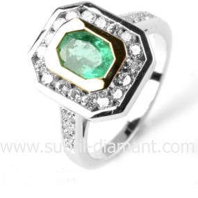 Bague emeraude - en 2 Ors diamant Lorie - 12047 EM

