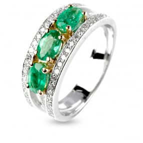 Bague meraude et diamants en Or Blanc diamant Roxanne - 12296EM

