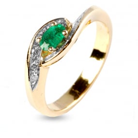 Bague meraude et diamants en Or Jaune diamant Elose - 11452EM

