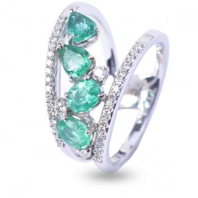 Bague Emeraudes et Diamants en Or Blanc diamant  - AN3081B/SME

