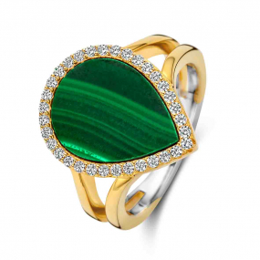 Bague en argent avec malachite et oxyde de zirconium  - Naiomy - Mary