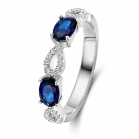 Bague en argent pierre bleue et oxydes de zirconium - Naiomy Silver - Amandine