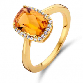 Bague en argent plaqu or 18 carats avec pierre couleur citrine - zirconium - Femme - Halia - N2C54