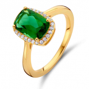 Bague en argent plaqu or 18 carats avec pierre couleur Tourmaline verte- zirconium - Femme - Inna - N2C60