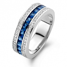 Bague en argent sertie de zirconium + saphir synthtique Naiomy Silver - Femme - Marylne - N1B51