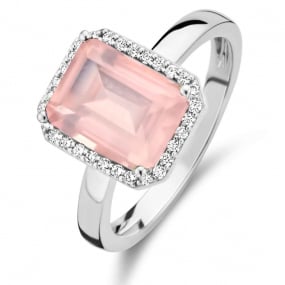 Bague One More Quartz rose et diamants sur or blanc 0.12 ct  - Etna 064511XA 
