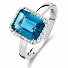 Bague One More Topaze London Blue et diamants sur or blanc 0.12 ct  - Etna 064511TA 
