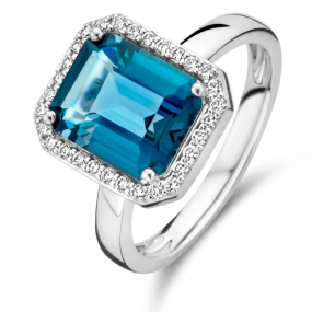 Bague One More Topaze London Blue et diamants sur or blanc 0.21 ct  - Etna 064513TA 
