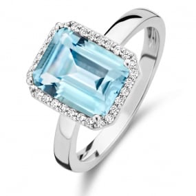 Bague One More Topaze Sky Blue et diamants sur or blanc  0.12 ct  - Etna 064511TT 
