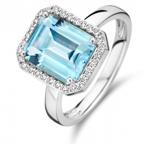 Bague One More topaze Sky Blue et diamants sur or blanc  0.21 ct  - Etna 064513TT 
