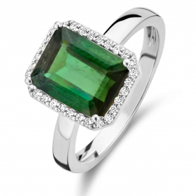 Bague One More Tourmaline verte et diamants sur or blanc  0.12 ct  - Etna 064511QA 
