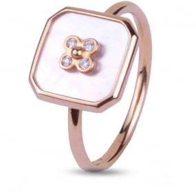 Bague Pierre fine Nacre blanche en Or Rose Tania