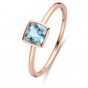 Bague Pierre fine Topaze bleue Sky blue en Or Rose Vainia