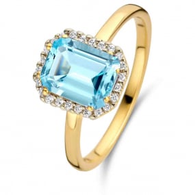 Bague Pierre fine Topaze Sky Blue en Or Jaune Princesse