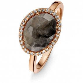 Bague Quartz Gris sur Nacre et diamants bruns - One More - Stomboli 0.12 ct  - Stromboli 052780LA 
