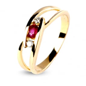 Bague rubis 0.30 ct sertie de deux diamants 0.07 ct diamant  - Rveuse - 12562-RU
