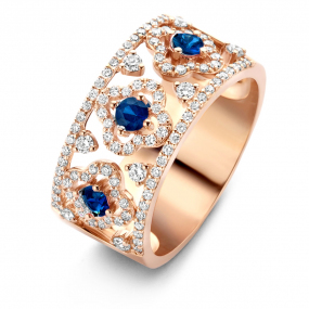 Bague Salina, saphir bleu et diamants sur or rose 0.59 ct  - Salina 064402SA 
