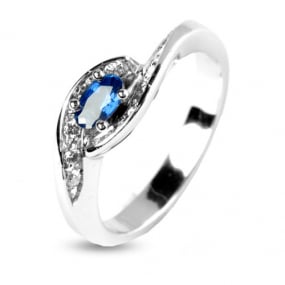 Bague Saphir 0.50 ct sertie de diamants 0.12 ct en Or Blanc diamant Klara -11452-SA
