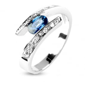 Bague Saphir 0.60 ct sertie de diamants 0.12 ct en Or Blanc diamant Gaelle -11867-SA
