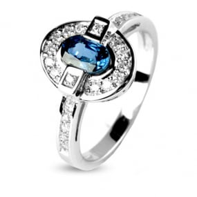 Bague saphir 0.60 ct sertie de diamants 0.24 ct en Or Blanc diamant Orlanne -12511-SA
