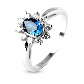 Bague saphir 0.60 ct sertie de diamants 0.35 ct en Or Blanc diamant Amanda -10383-SA
