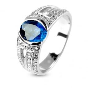 Bague saphir 1.30 carats sertie de diamants 0.40 ct en Or Blanc diamant Passion -11586-SA
