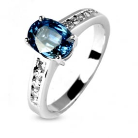 Bague saphir 1.30 ct sertie de diamants 0.30 ct en Or Blanc diamant Lise -12455-SA
