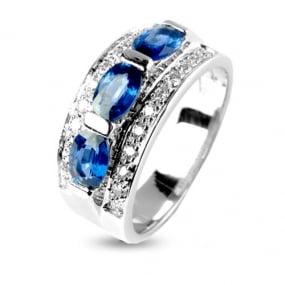 Bague Saphir 1.80 carats sertie de diamants 0.33 ct en Or Blanc diamant Enchante -11919-SA
