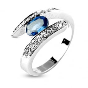 Bague Saphir 1 carat sertie de diamants 0.14 ct en Or Blanc diamant Mathilda -11866-SA
