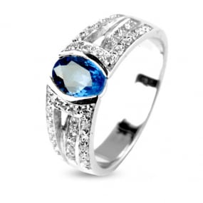 Bague saphir 1 carat sertie de diamants 0.36 ct en Or Blanc diamant Cocoon -11585-SA
