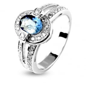 Bague saphir 1 carat sertie de diamants 0.42 ct en Or Blanc diamant Virginie -12385SA
