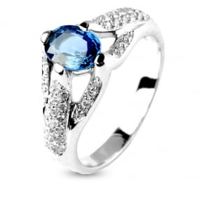 Bague saphir 1 carat sertie de diamants 0.54 ct en Or Blanc diamant Irne -12349-SA
