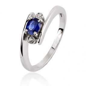 Bague saphir bleu 0.50 ct sertie de diamants 0.04 ct en Or Blanc diamant Coralie -10367-SA
