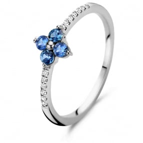 Bague saphir et Diamants en Or Blanc diamant  -064305SA
