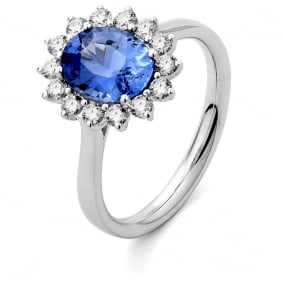 Bague Saphir et Diamants en Or Blanc diamant  -RD583
