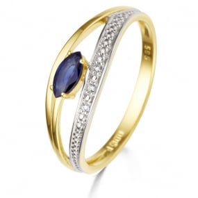 Bague Saphir et Diamants en Or Jaune diamant Darjeeling -060743SA
