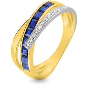 Bague Saphir et Diamants en Or Jaune diamant Milles facettes -MY009BSB4
