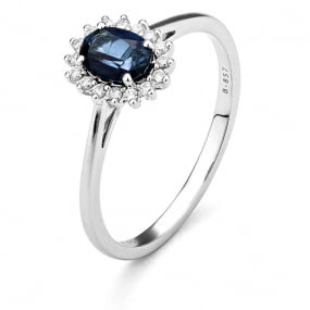 Bague Saphir Trait et Diamants en Or Blanc diamant Mizuki -R8002
