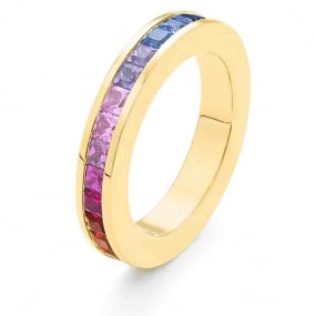 Bague Saphirs Rainbow - Tour Complet en Or Jaune  Sabrina -RF333
