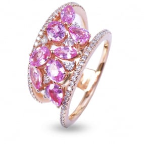 Bague Saphirs Roses et Diamants en Or Rose diamant Noblesse -AN3059R/ZR
