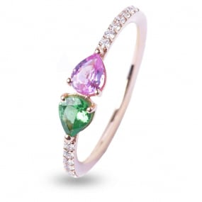 Bague Saphirs Tourmaline et Diamants en Or Rose diamant  -AN3390R/ZRTS
