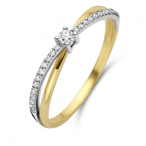 Bague solitaire accompagne Or jaune et blanc 0.05 ct  - 060289A